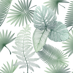 Seamless pattern with tropical leaf palm . Vector illustration. © O.Yu