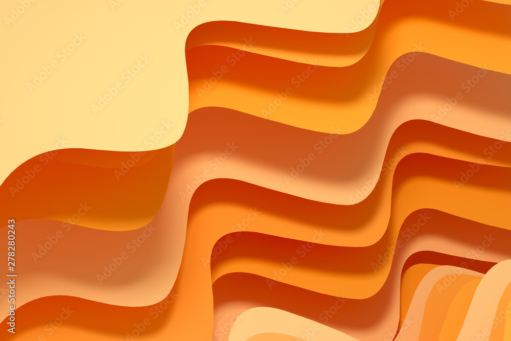 Poster 3d rendering curve paper background, orange background