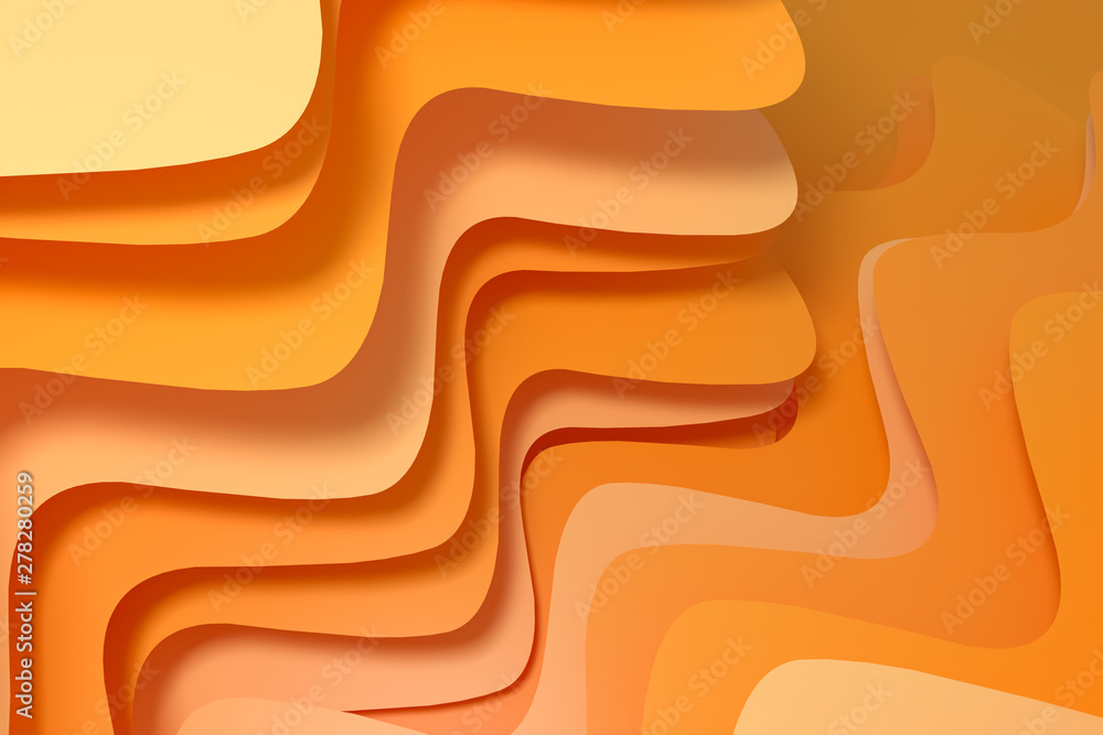 Poster 3d rendering curve paper background, orange background