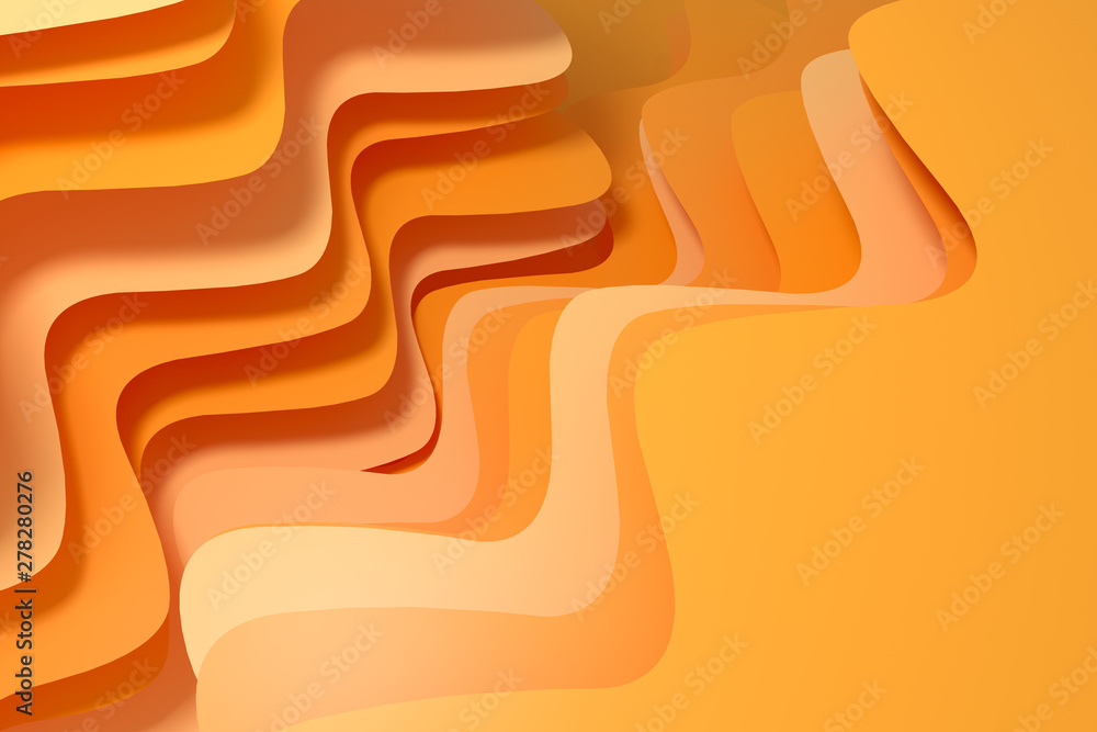 Poster 3d rendering curve paper background, orange background