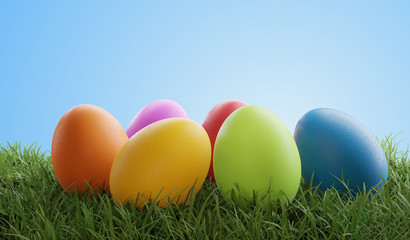 Fototapeta na wymiar Easter eggs green grass 3d-illustration