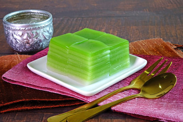 Thai dessert : Steamed Layer sweet cake (or Khanom Chan) Thai traditional dessert (Green Pandan...