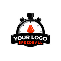 Billiard speed ball snooker time trial attack logo badge icon symbols in stopwatch time shape isolated vector illustration