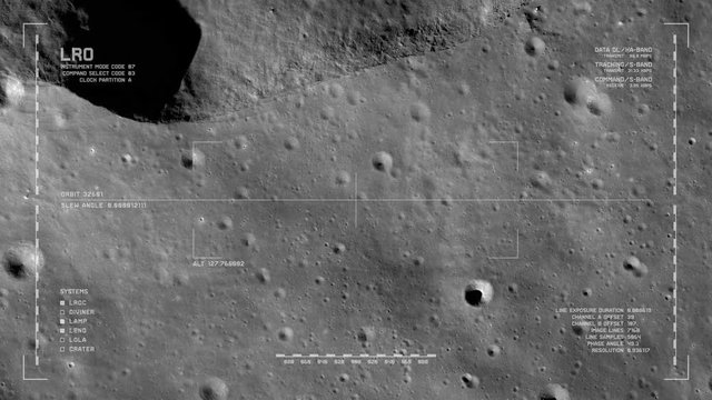 LRO imaging flyover: Harpalus Crater, Sinus Roris. LAT  53.02 LONG 316.27. Clip loops and is reversible. Scientifically accurate HUD. Elements of this image furnished by NASA