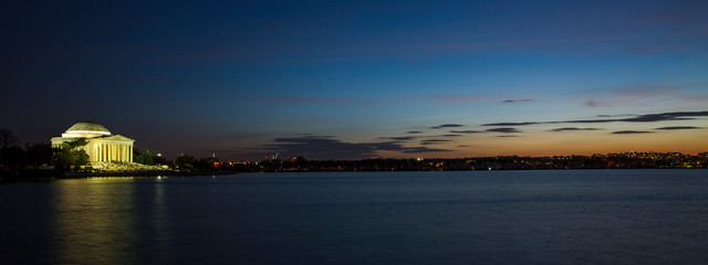 Jefferson Memorial and tidal basin at dusk