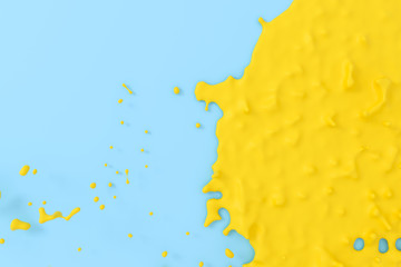 The splashing liquid of pigment, two-tone color background, 3d rendering.