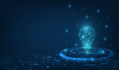 Vector circle tech with light blue and lamp bulb on technology background.