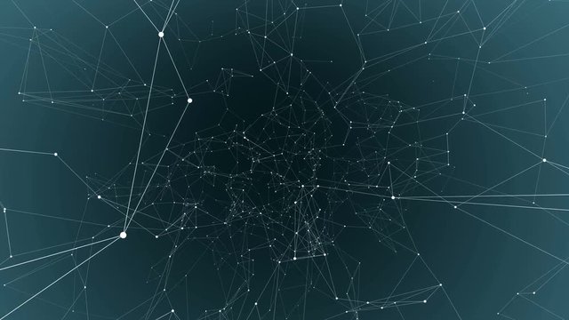 A detailed model of the molecular structure in motion. Quantum computing concept. Artificial Intelligence theme.
