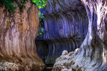 Wild gorge river inside of the mountains