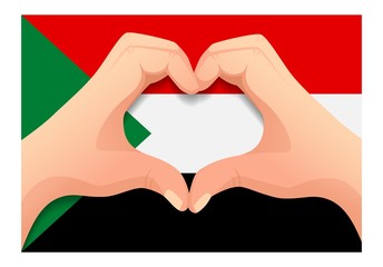 Obraz premium sudan flag and hand heart shape