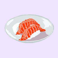 Salmon, Tuna Nigiri Sushi, with wasabi and japanesse soy sauce, eat with chop sticks, alone or together with your partner or family, Icon Logo Avatar