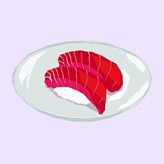 Salmon, Tuna Nigiri Sushi, with wasabi and japanesse soy sauce, eat with chop sticks, alone or together with your partner or family, Icon Logo Avatar