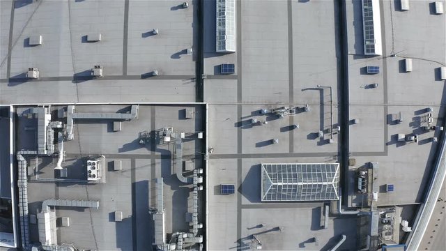 ventilation system of air ducts on the roof of the mall.