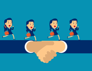 Business team running on hand shake. Concept business successful vector illustration, Agreement, Flat cartoon character style design