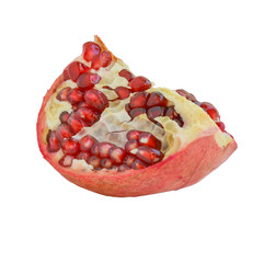 a slice of juicy pomegranate on a white background, close-up