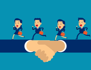 Business team running on hand shake. Concept business successful vector illustration, Agreement, Flat cartoon character style design
