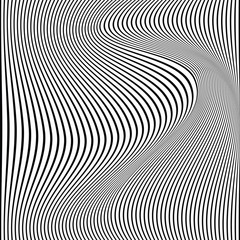 Black wavy distorted vector lines abstract background, op art, for prints and web