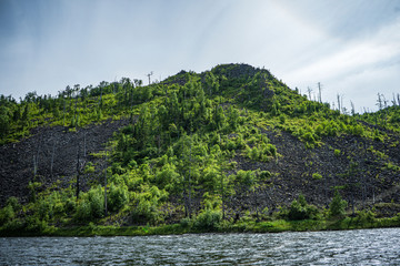 Valley Of The Mountain River Anyuy. Khabarovsk territory in the far East of Russia. The view of Anyui river is beautiful. Anyu national Park. Landscape mountain river in the Russian taiga.