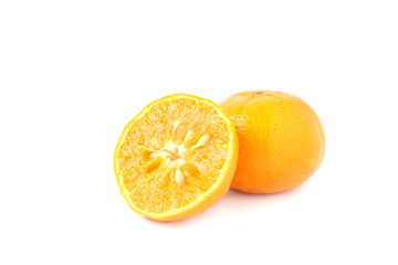 Fresh mandarin orange full and slice fruit isolated on white background