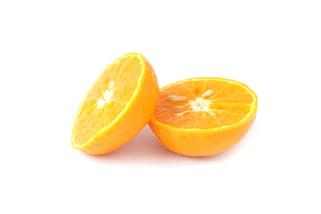 Fototapeta premium Fresh mandarin orange full and slice fruit isolated on white background
