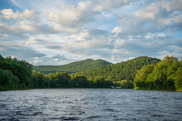 Valley Of The Mountain River Anyuy. Khabarovsk territory in the far East of Russia. The view of Anyui river is beautiful. Anyu national Park. Landscape mountain river in the Russian taiga.