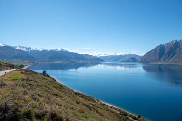 Naklejka na ściany i meble Stunning lake scenery in theSouthern Alps of New Zealand