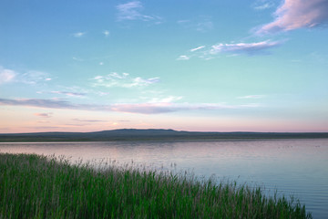 Fototapeta premium sunset over lake