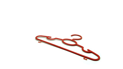 Small red hangers on a white background