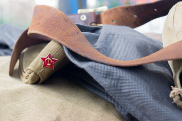 the headdress of a Soviet soldier, the Red Army with a star - cap ( pilotka)