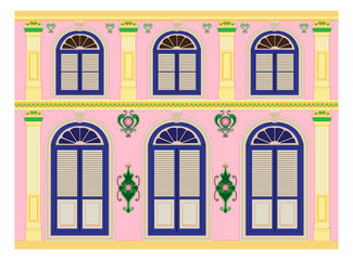 A classic house, Old town. Chinese home styles, vector illustration, Sino-Portuguese style