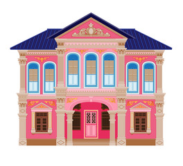 A classic house, Old town. Chinese home styles, vector illustration, Sino-Portuguese style