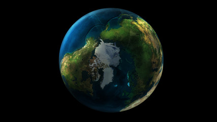 The day half of the Earth from space showing North America, Asia and Europe.