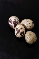 Obraz premium composition with small quail eggs in the bowl on the black wooden background