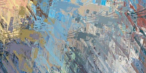 Wide brush. Modern art. Painterly mix. Canvas surface. Oil painting. Backdrop material. Wall painting. Color texture. Abstract. Handmade background. 2d illustration.