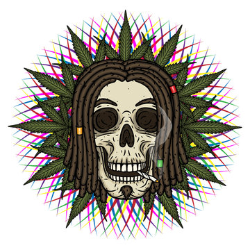 Rastaman Skull. Vector illustration isolated on white background.