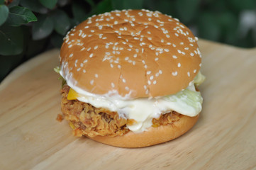 chicken burger or hamburger, bread with stuffed