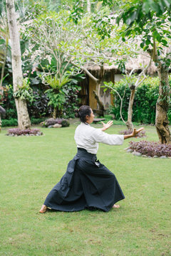 Professional aikido master in pose
