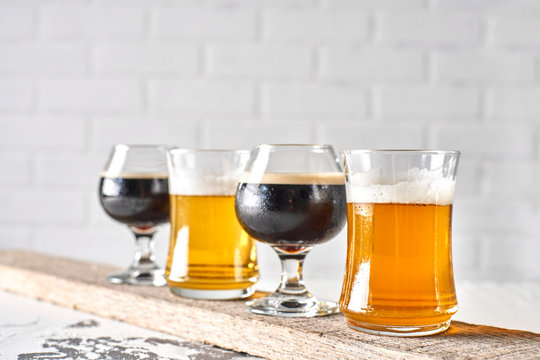 Sample Flight of Beers including a Lager, Stout, Porter, and IPA