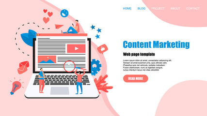 Concept of Content Marketing. Website landing web page template	