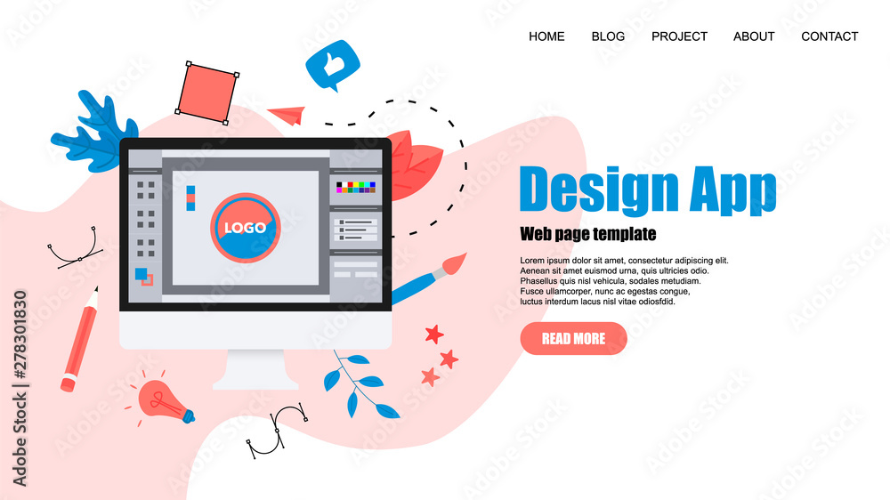 Poster webpage template. flat vector graphic design concept with an open design application with a creative