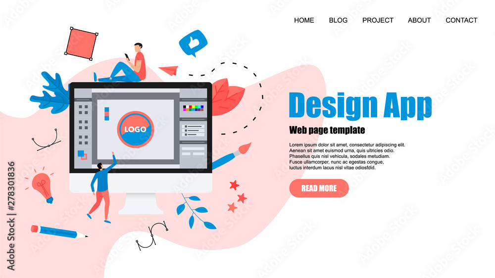 Poster webpage template. flat vector graphic design concept with an open design application with a creative