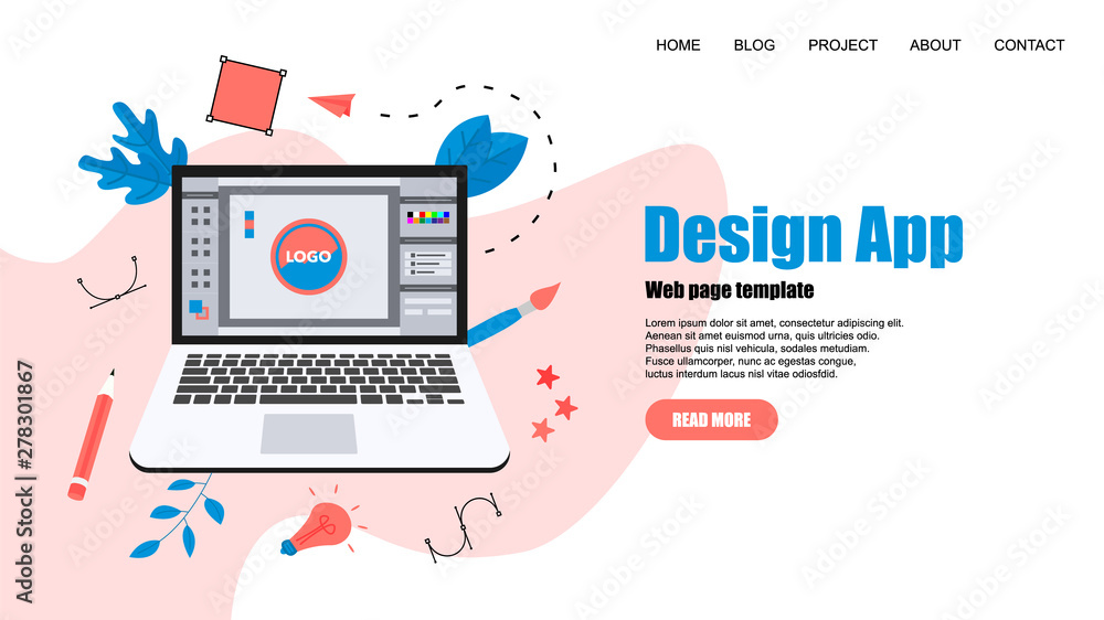 Poster webpage template. flat vector graphic design concept with an open design application with a creative