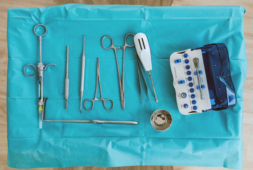 Dentist's table with professional tools