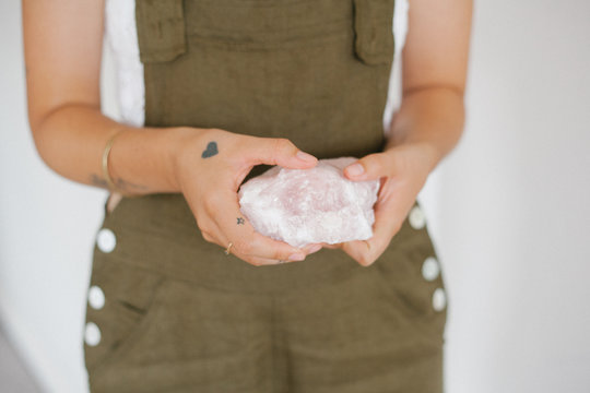 Female hand with crystals