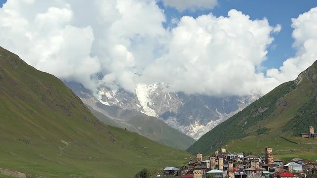 Time laps motion video of highland georgian svanetian village Ushguli Svaneti, Georgia