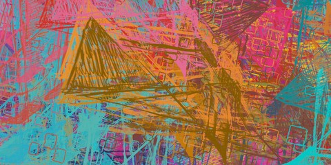 Fototapeta premium Canvas painting. Colorful background texture mix. 2d illustration. Texture unique backdrop matrix form figures. Creative natural chaos structure element material creation bitmap. Acrylic variety vivid