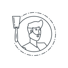 young strong man with spatule tool