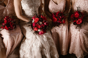 Bride and Bridesmaids with Bouquets