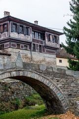 Fototapeta na wymiar Stone bridge and houses