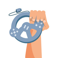 hands using video game car wheel control